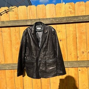 Vintage Pelle Studio black leather jacket-sz XL minimalist button winter fall